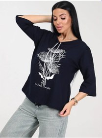 Resim Modelena Büyük Beden Baskılı Tunik 274389751 Mavi 