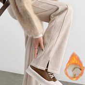 Resim Kadınlar İçin Şık Kalın Tweed Pantolon - Dikey Çizgili Desenli Ağır Kışlık Alt (Minimalist Düz Renk Seçenekleri Mevcut), Yapılı İnce & Yan Bölmeli Çatallama Detaylı Etek - Her Mevsim Resmi ve Günlük İstifadeye Uygun Bayan Pantolonu - Makinede Yıkanabilir - Split Hem Detaylı Çok Rehberlik Edici, Rahat ve Dayanıklı, Çorapsız Giysiler için, Çift Katmanlı Malzeme, Çeşitli İhtiyaclarınızla uyumlu 