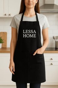 Resim Kişiye Özel İsim Firma İsmi Nakışlı Önlük Mutfak Kafe Chef Barista Garson Kuaför Önlüğü Siyah 