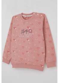 Resim Breeze Kız Çocuk Sweatshirt Kalp Desenli Yazı Baskılı 1.5-5 Yaş, Gülkurusu Gül Kurusu 
