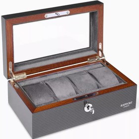 Resim Optic Karbon Fiber 4’lü Saat Kutusu, Gri, Cam Kapaklı Lüks Tasarım - Gri 