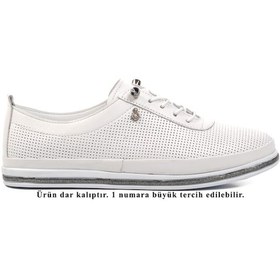 Resim Voyager Beyaz Hakiki Deri Kadın Düz Rahat Günlük Ayakkabı Beyaz 