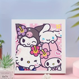 Resim 1 Adet Canlı Sanrio Hello Kitty & Kuromi 5D Elmas Boyama DIY Seti, 16.99x16.99 cm Tam Yuvarlak Taşlı Çerçeveli Mozaik Sanat - Yaratıcı Ev Dekoru ve Masaüstü Duvar Sanatı 