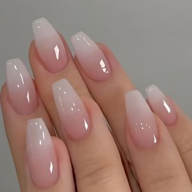 Resim 24 adet Parlak Orta Boy Bale Sahte Tırnak, Çıplak Pembe Tonlu Basınca Takılan Tırnaklar, Kadın Kızlar İçin Hassas ve Tatlı Sahte Tırnaklar 