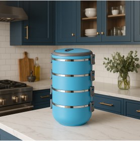 Resim Veliday Freshbox 4 Katlı Sefer Tası Sızdırmaz Yemek Termosu Mavi 2,4 Litre 