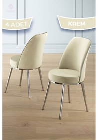 Resim Canisa Pefa Serisi 4 Adet Krem Mutfak Sandalyesi Krom Kaplama Metal Ayak 1. Sınıf Babyface Kumaş Sandalye Krem Ayaklar Krom 