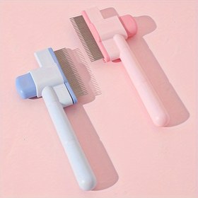 Resim Evcil Hayvan Masaj ve Tımar Fırçası - Sağlam Ergonomik Tasarım, Bir Düğme ile Ayrılabilir Başlık, Köpekler & Kediler için Etkili Yün Toplayıcı ve Güzellik Aracı. Soyulmayı Azaltır, İnce Alt Tabaka Tüyleri Çıkarır, Serbest Kezeleri En Aza Indirir (Mavi/Pembe Seçenekler). Pürüzsüz Kaplı Irklar İçin Uygundur, Hafif Bej Renkli. İki Tuş İle Kolay Kontrol 