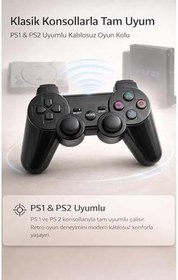 Resim PS2 ve PS1 Uyumlu Kablosuz Oyun Kolu - 2.4G Wireless Analog Dualshock Gamepad - Siyah 