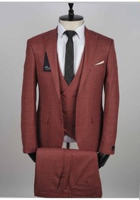 Resim Jan Carlucci Yelekli Slimfit Drop 6 Takım Elbise (550421564) Bordo 
