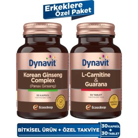 Resim Dynavit Korean Ginseng & L-Carnitine Guarana 30 Kapsül ve 30 Tablet Erkeklere Özel Paket Türkiye Menşeli 