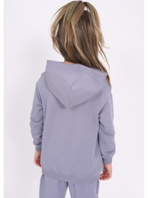 Resim Kız Çocuk Relax Fit Kapüşonlu Cepli Baskılı Sweatshirt - 2 İplik Koyu Gri 