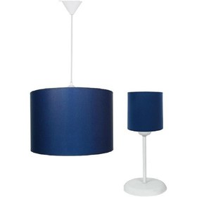 Resim Şenay Aydınlatma Silindir Kumaş Sarkıt&Abajur Takım-Lacivert 