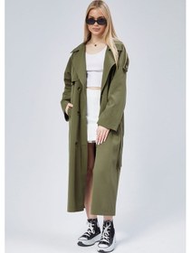 Resim Kadın Oversize Astarlı Uzun Trençkot Haki 