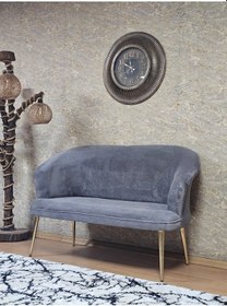 Resim Zafir İkili Teddy Gold Kaplama Sivriltme Ayak Çay Seti Koltuk İkili Berjer , Balkon, Salon, Ofis Gri 