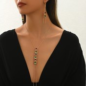 Resim 3 parça Yeni Küpe + Kolye Kadın Takı Seti İlkbahar/Yaz Vintage Bohem Şık Renkli Taşlı Y-Şekilli Pandantif Günlük Anneler Günü Düğün Sezonu Hediye Hafif Benzersiz Aksesuar 