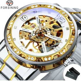 Resim Hanyang Kutu Gümüş-Altın-Beyaz Forsining Moda Elmas Altın Mekanik Saatler Aydınlık Eller Erkekler Için Üst Marka Lüks Izle Paslanmaz Çelik Kayış (Yurt Dışından) 