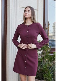 Resim Kadın Hafif Esnek Kumaş Geniş Sıfır Yaka Cep Kapaklı Uzun Kol Dar Kesim Hafif Kısa Blazer Ceket-bordo Bordo 