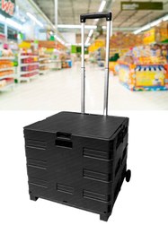 Resim PROXTECH Katlanabilir Yükseklik Ayarlı Tekerlekli Avm Süpermarket Alışveriş Sepeti Bagaj Sandık Arabası 