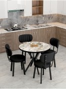 Resim Mygusi Azra Mutfak Masa Takımı 90 Cm Masa Beyaz Mermer + 4 Sandalye Siyah 