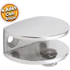 Resim Badem10 Cam Tutucu Ahşap Raf Tutucu Oval Cam Etejeri Metal U Tipi Metal Vidalı Krom (4 Adet) 