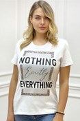 Resim RICH GLAM Büyük Beden Premium Pamuk Yazılı Crystal Taş Baskılı Bisiklet Yaka Rahat Şık Kadın T-shirt 