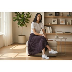 Resim Eren Style Pileli Pamuklu Dokuma Viskon Kışlık Etek 95 Cm - 38-48 Mürdüm 