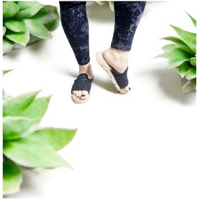 Resim Kadın Güpür Kumaş Esnek Rahat Kalıp Ev Ve Dışarı Terliği Siyah 