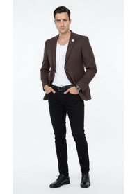 Resim Plus Scorpion Erkek Mono Yaka Tek Düğmeli Çift Yırtmaçlı Blazer Ceket Premium Dokuma Kumaş, 8 Renk Kahverengi 