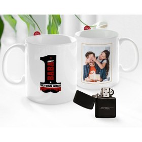 Resim Bk Gift Kişiye Özel Babalar Günü Hediyesi Fotoğraflı Kupa Bardak Ve Benzinli Çakmak Seti-1 