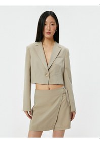 Resim Koton Crop Blazer Ceket Düğmeli Dikiş Detaylı Cepli Modal Karışımlı Vizon 4sak50089pw Vizon 