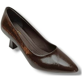Resim C-shoes 249-26 Kırışık Rugan Deri Orta Boy Topuklu Kadın Stiletto Kahverengi 