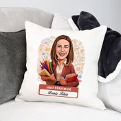 Resim En Başarılı Kadın Sınıf Öğretmeni Karikatürlü Yastık 
