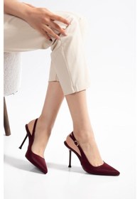 Resim Suins Casira Model Çivi Topuk Çizgi Desenli Kadın Stiletto Ayakkabı Bordo 