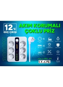 Resim Akım Korumalı 6'lı Grup Priz 4 Usb'li ve 2 Type-C Li 6'lı Grup Priz 2 M Kablo Çocuk Korumalı 