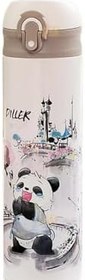 Resim Vagonlife Diller 480ml Sevimli Hayvanlar Desenli Pipetli Kilitlenebilir Kapak Paslanmaz Çelik Termos (Panda) 