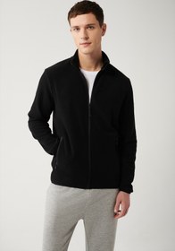 Resim Avva Erkek Siyah Dik Yaka Soğuğa Dayanıklı Fermuarlı Polar Sweatshirt E001069 