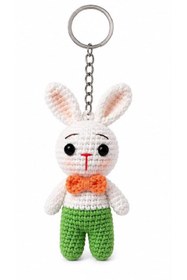 Resim OYUNCAKPARK Maskot Turuncu Papyonlu Tavşan Amigurumi Organik Anahtarlık Oyuncak 
