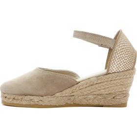 Resim Derimod Kadın Bej Bilekten Bantlı Dolgu Topuklu Süet Deri Espadril Sandalet 26SFD205810 