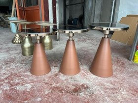 Resim Bronz Kaplama Üst Ayna ve Kahverengi Metal 3’lü Modern Yan Sehpa Seti 