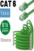 Resim IRENIS 5 Adet Cat6 Yassı Ethernet Network Lan Internet Kablosu Yeşil-10 Metre 