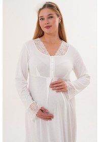 Resim Mecit Pijama Mecit 6305 Ekru Hamile Lohusa Gecelik 
