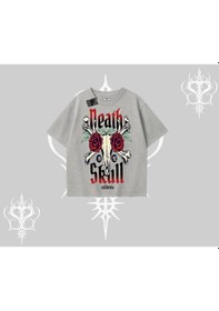 Resim Startmore Startmore Oversize Tshirt Skull & Roses Vintage West Coast Rebellion Gri 