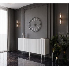 Resim Enwood Capella Beyaz Mdf 4 Kapaklı Raflı 140 Lık Konsol 