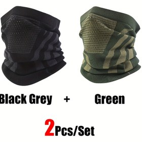 Resim 2 Adet Space Souls Termal Yarım Yüz Gaiter - Erkek ve Kadınlar için Nefes Alabilir Esnek Maske, Rüzgar Geçirmez Soğuk Hava Bisiklet Kayak Balıkçılık Aksesuarları Geometrik Desenli (Siyah/Gri & Yeşil), Dış Mekan Aktiviteleri, Şık Aksesuar, Dayanıklı Yapı, Çok Amaçlı Atkı, Kış Sporları Severler İçin, Spor Görünüm, Elde Yıkanabilir 