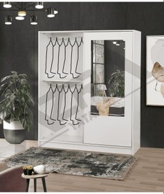 Resim Azra Yatak Yağmur Sürgülü Askılıklı Raflı Beyaz Gardırop - 140 Cm 