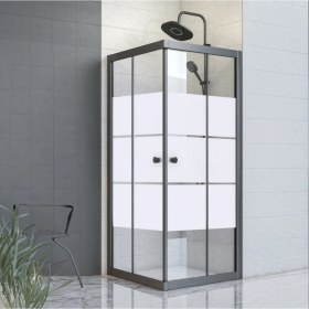 Resim Durul Duşakabin Kare Siyah Kumlama Box Desen Cam 