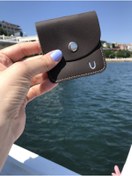 Resim Pinkylola U Harfi Mat Kahve Hakiki Deri Gümüş Harf Baskı Detaylı Mini Bozuk Para Cüzdanı,airpod Kılıf 