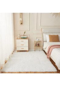 Resim Saraz Halı Beyaz Yıkanabilir Yolluk Kaymaz Taban Uzun Tüylü Yumuşak Halı Kaymaz Tüylenmez 