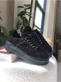 Resim Muggo FLEECY Kalın Taban Bağcıklı Peluş Detaylı Kadın Kışlık Sneaker Spor Ayakkabı 