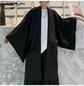 Resim İncerun Bahar Erkek Japon Uzun Kimono Siyah 